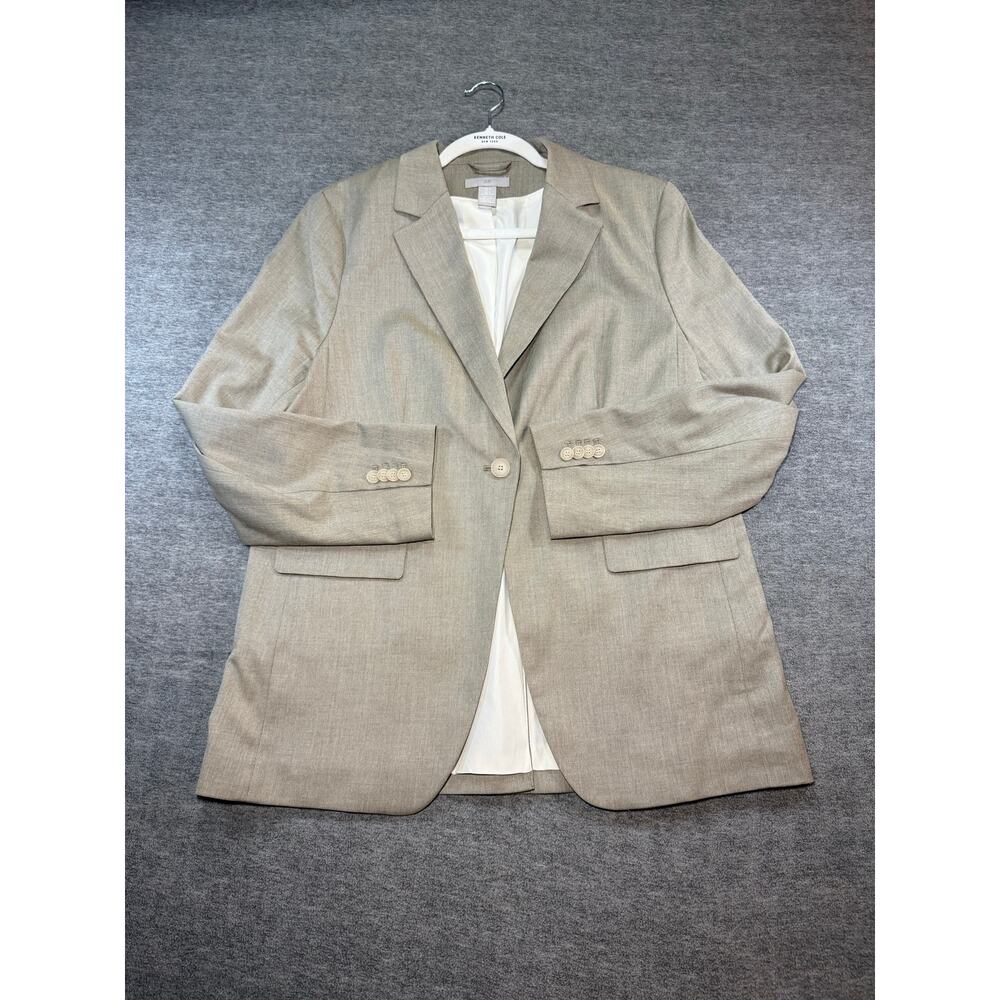 H&M Women’s Beige One Button Blazer Jacket Size Large Career Office